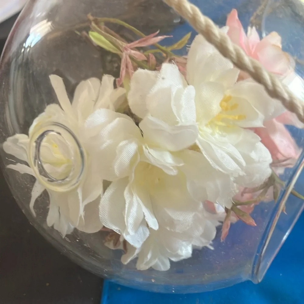 Glass Hanging Terrarium with Pink and White Flowers